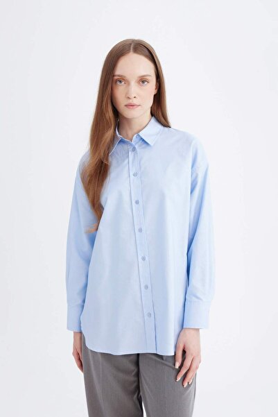 DeFacto Relax Fit Oxford Uzun Kollu Gömlek Tunik D1298AX24AU