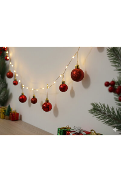 Deniz Party Store Yılbaşı Kırmızı toplar şekilli peri led ışık