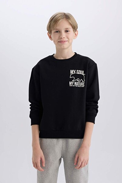 DeFacto Erkek Çocuk Bisiklet Yaka Sırt Baskılı İçi Yumuşak Tüylü Sweatshirt D6227A824CW