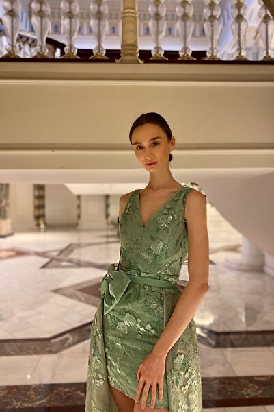 RAGIBESA MINT GREEN Uzun Abiye Elbisesi (Yeşil )