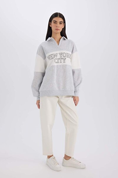 DeFacto Χοντρό φούτερ με στάμπα Relax Fit Polo Neck E3229AX24WN