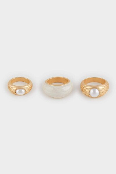 DeFacto Women's 3-Piece Matte Gold Ring E1299Axns