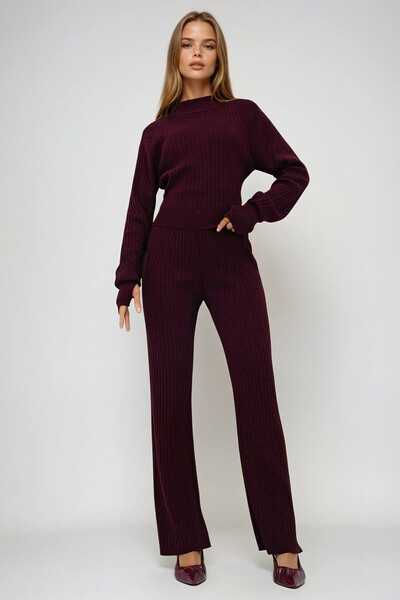 VAGGON Burgundy Finger Detail Knitwear Bottom-Top Set
