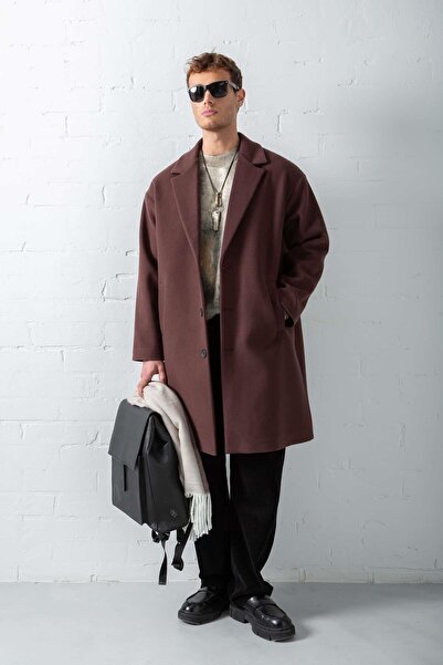 ablukaonline Ανδρικό παλτό με κουμπιά Oversize Σκούρο Καφέ