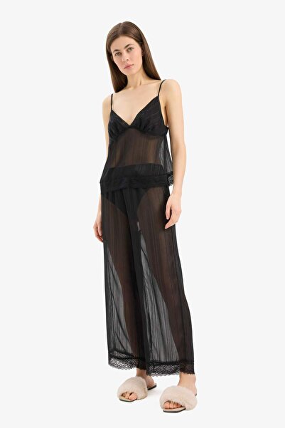 DeFacto Tül Pijama Takımı Askılı Dantelli Üst Beli Lastikli Uzun Alt-Fall in Love D8684AX24WN
