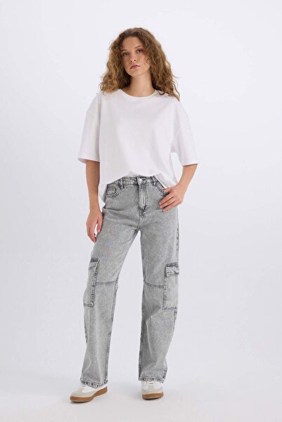 DeFacto 90's Wide Leg High Waist Straight Leg Long Jean Washed Pants C7324Ax24Wn
