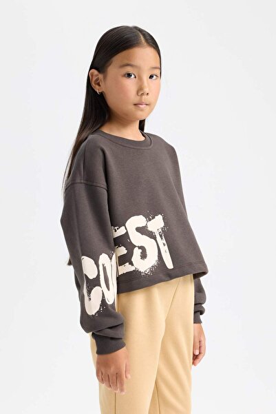 DeFacto Kız Çocuk Bisiklet Yaka Baskılı Sweatshirt D2882A824WN