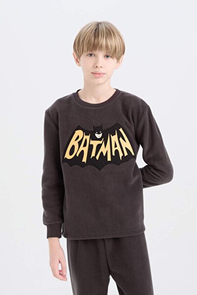 DeFacto Erkek Çocuk Batman Pijama Takımı Polar Uzun Kollu Üst Beli Lastikli Uzun Alt D8570A824CW