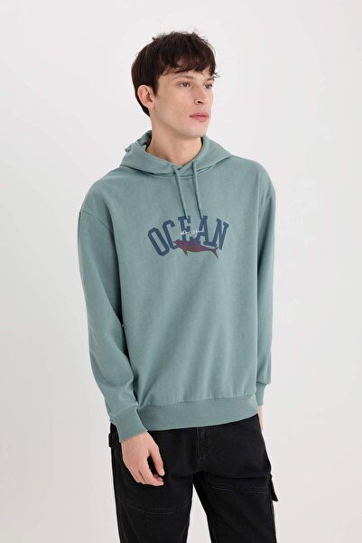 DeFacto Boxy Fit Kapüşonlu Baskılı Sweatshirt E3207AX24WN