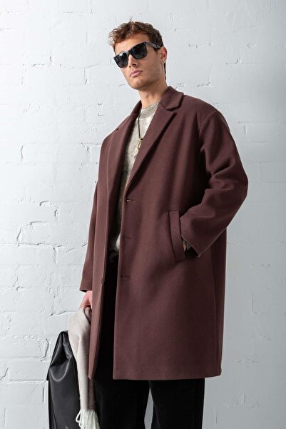 ablukaonline Ανδρικό παλτό με κουμπιά Oversize Σκούρο Καφέ