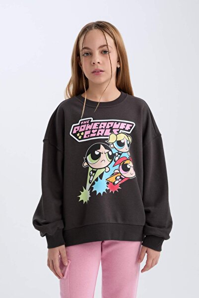 DeFacto Kız Çocuk PowerPuff Girls Oversize Geniş Kalıp Bisiklet Yaka Sweatshirt D2823A824WN