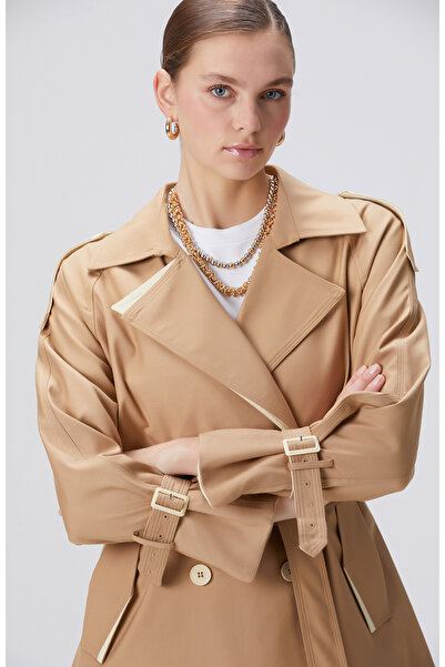 Network Bej Kruvaze Trench Coat