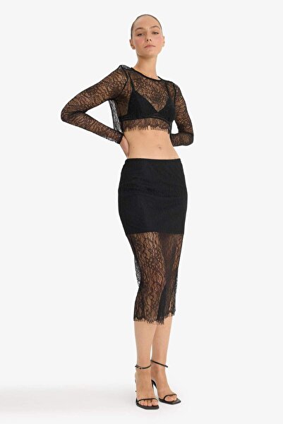 DeFacto Slim Fit Slim Fit Lined Midi Lace Skirt E0465Ax24Au