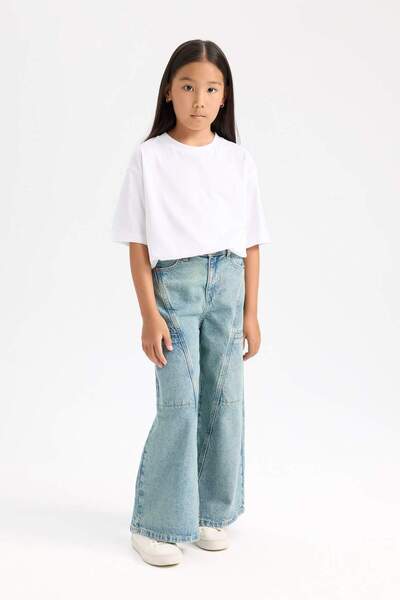DeFacto Pantaloni de jeans pentru fete cu picioare late, cu buzunare cargo 3163816