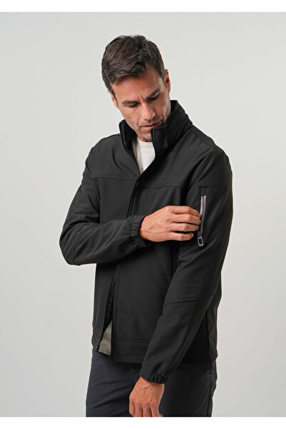 PIQUE Ανδρικό παλτό Gizli με κουκούλα Softsell Fabric Ανδρικό μαύρο παλτό