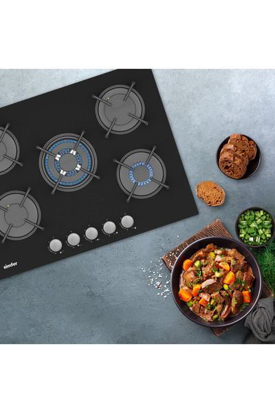 Simfer 3704 4g + 1 Wok 70 cm Siyah Cam Ank. Ocak