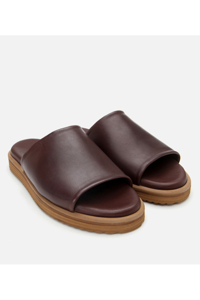Hotiç Men's Leather Brown Ultra Light Sole Slippers