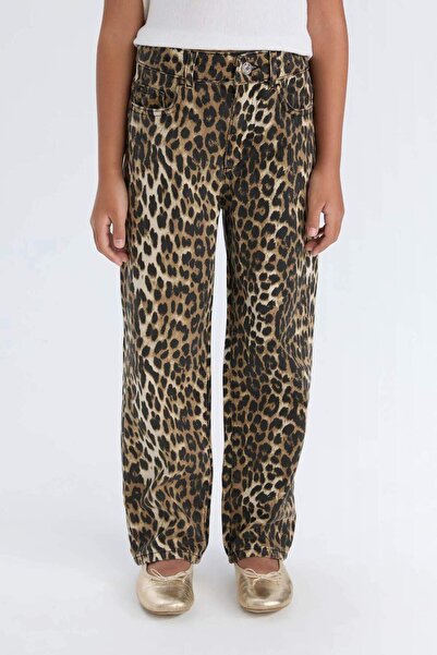 DeFacto Kız Çocuk Leopar Desenli 90's Wide Leg Düz Paça Gabardin Pantolon E2778A824WN