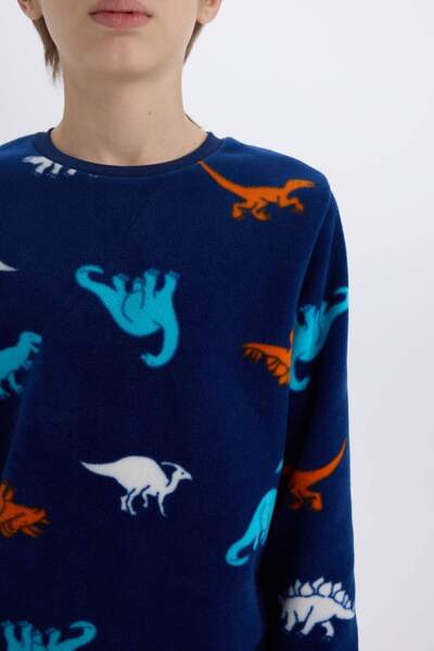 DeFacto Erkek Çocuk Polar Pijama Takımı Dinozor Desenli Uzun Kollu Üst Uzun Alt D8784A8NS