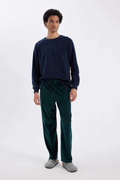 DeFacto Gemusterte Fleece-Pyjama-Unterseite mit Neujahrsmotiv und Taschen C6127ax24cw