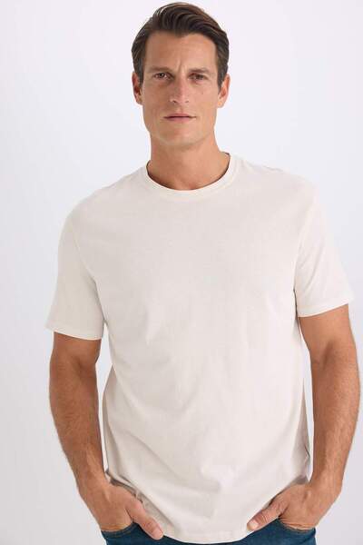 DeFacto 100% βαμβακερό νέο μπλουζάκι με κανονική εφαρμογή Crew λαιμόκοψη Basic μονόχρωμο κοντομάνικο μπλουζάκι E1091AXNS