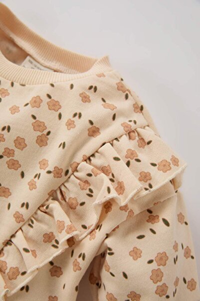 DeFacto Kız Bebek Bisiklet Yaka Çiçek Desenli İçi Yumuşak Tüylü Sweatshirt D7186A524WN