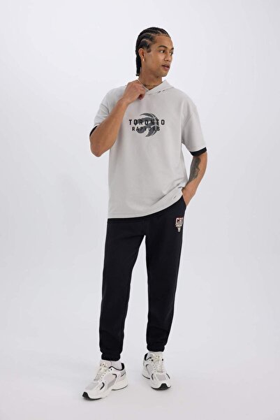 DeFacto DeFactoFit Kalın Jogger Eşofman Altı NBA Chicago Bulls Standart Fit Cepli Beli Bağcıklı Lastikli Paç