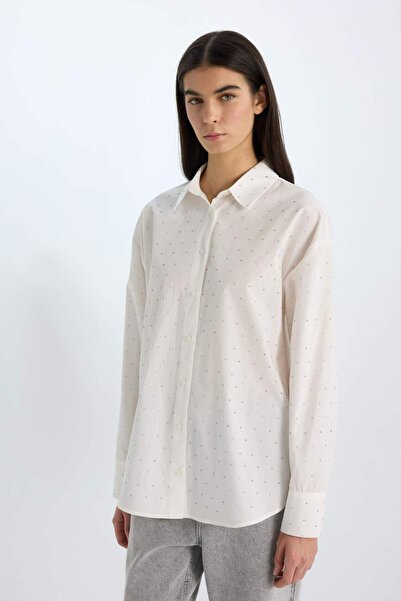 DeFacto Oversize Geniş Kalıp Poplin Uzun Kollu Gömlek B6604AX24WN