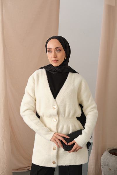 LOCCO Women's Gold Button Detail Cardigan White