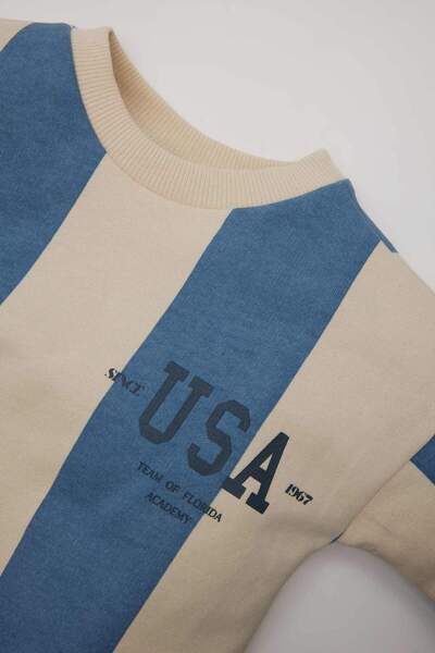 DeFacto Erkek Bebek 2'li Takım Çizgili Sweatshirt Beli Lastikli Eşofman Altı D7651A524WN