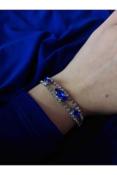 Avcıoğlu Aksesuar سوار نسائي من الأكريليك الملون وحجر الزركون مطلي بالفضة