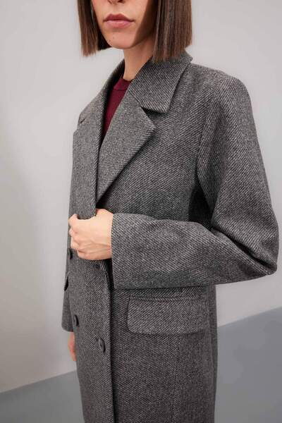 DeFacto Regular Fit Double Breasted Collar Button Pocket Long Cashmere Coat A0908Ax24Wn
