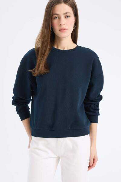 DeFacto Regular Fit Crew Neck Χοντρό Basic Απλό Φούτερ D6645AX24WN