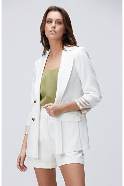 Network Beyaz Kol Ucu Desenli Astar Detaylı Ceket