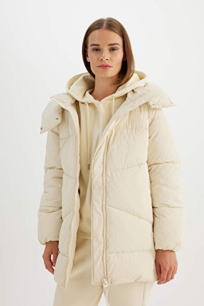 DeFacto Water Repellent Hooded Zippered Inflatable Parka with Pockets C9372Ax24Wn