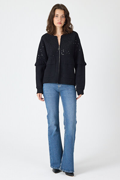 Rays 6890 Yaka Detay Bütük Cep Hırka Siyah