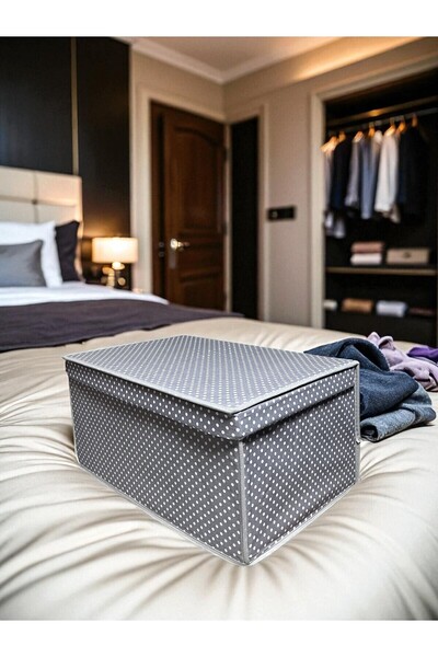 VAYBE 2 Pieces Mega Multi-Purpose Storage Box Storage Bag Organized Toy Box Storage Bag Gray Polka Dot Pattern 40x60x30