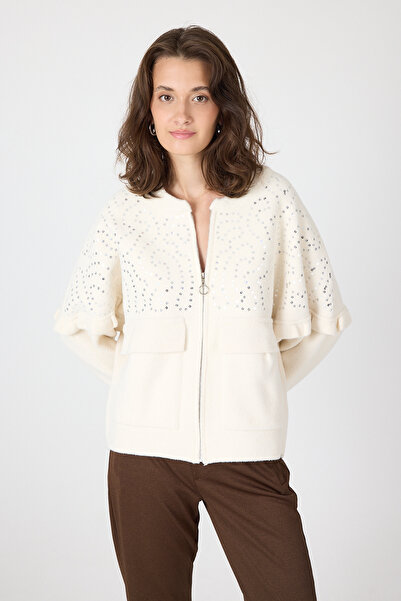 Rays 6890 Yaka Detay Bütük Cep Hırka Krem