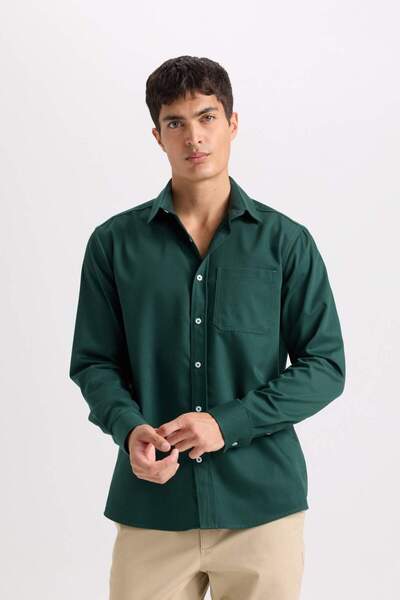 DeFacto Regular Fit Polo Yaka Gabardin Uzun Kollu Gömlek D4934AX24AU