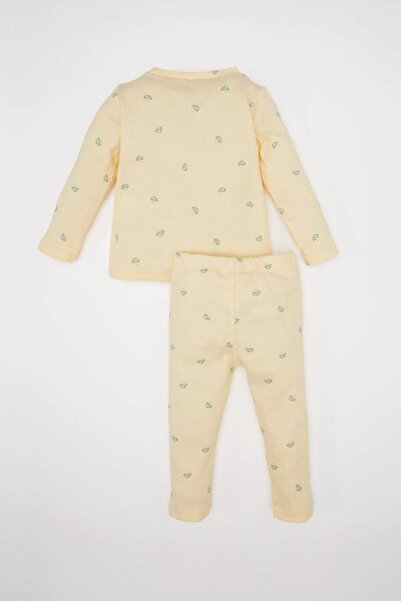 DeFacto Kız Bebek Pijama Takımı Desenli Uzun Kollu Fitilli Kaşkorse Üst Beli Lastikli Uzun Alt D8294A5NS
