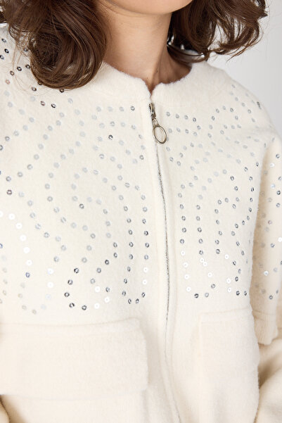 Rays 6890 Yaka Detay Bütük Cep Hırka Krem