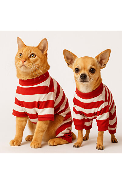 Barneystore Kedi Köpek Pamuk Penye Çizgili Tulum