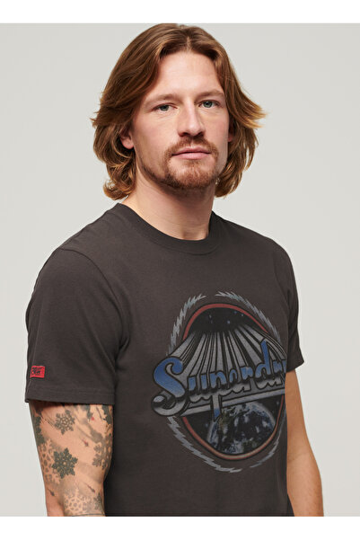SUPERDRY Bisiklet Yaka Baskılı Antrasit Erkek T-Shirt M1011981ADEZ_ROCK GRAPHIC BAND TEE