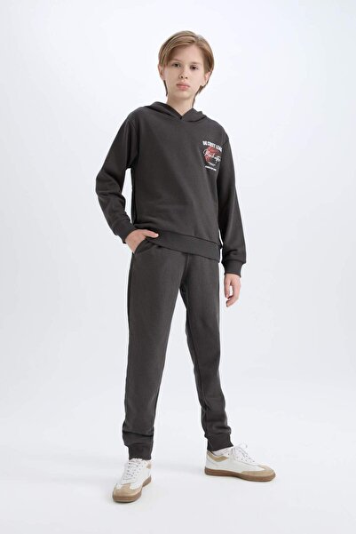 DeFacto Boys' 2-Piece Set Hooded Printed Sweatshirt Elastic Waist Sweatpants D2040A824Au