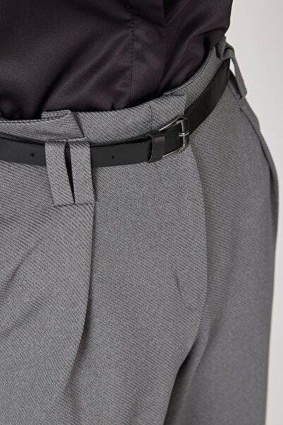 Rays Antrasit Pileli Kemerli Kadın Kumaş Pantolon 8119A