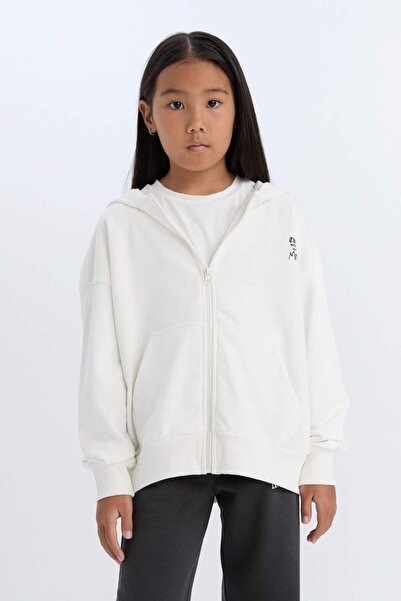 DeFacto Girls Oversize Wide Fit Hooded Printed Zippered Sweatshirt D6497A8Ns