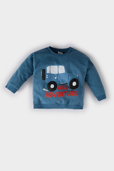 DeFacto Erkek Bebek Bisiklet Yaka Araç Baskılı Sweatshirt D1265A524WN