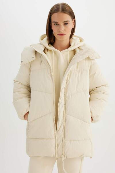 DeFacto Water Repellent Hooded Zippered Inflatable Parka with Pockets C9372Ax24Wn