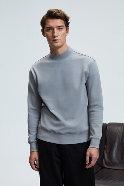 GRIMELANGE Quilla men's half fisherman basic grey sweatshirt