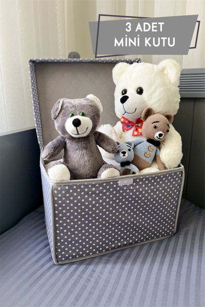 VAYBE 3 Pieces Mini Storage Box, Box Storage, Box, Organizer, Toy Box Gray Polka Dot Pattern 30x40x25